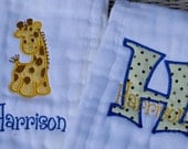Personalized Giraffe Burp Cloths for Baby Boy Newborn Baby Girl Baby Shower Gift Boutique Embroidered Applique