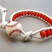 Beaded Leather Wrap Bracelet - BASEBALL or Softball - Red & White