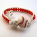 Beaded Leather Wrap Bracelet - BASEBALL or Softball - Red & White