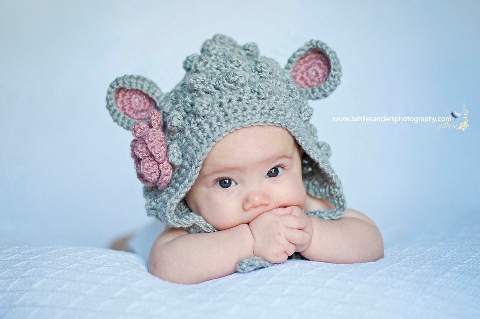 Little Miss Lamb Hat in Gray and Dusty Pink Available in Newborn to Toddler Sizes- MADE TO ORDER
