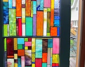 Antique CHICAGO BUNGALOW Window Frame with NEW handmade stained glass Vintage