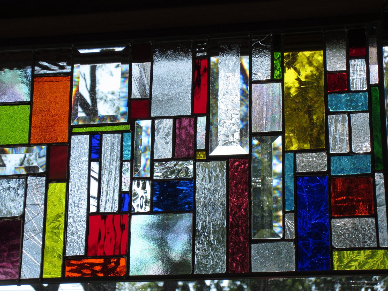 Splash of Color" Custom Stained Glass Window Panels Bevels and Translucent COLOR suncatcher