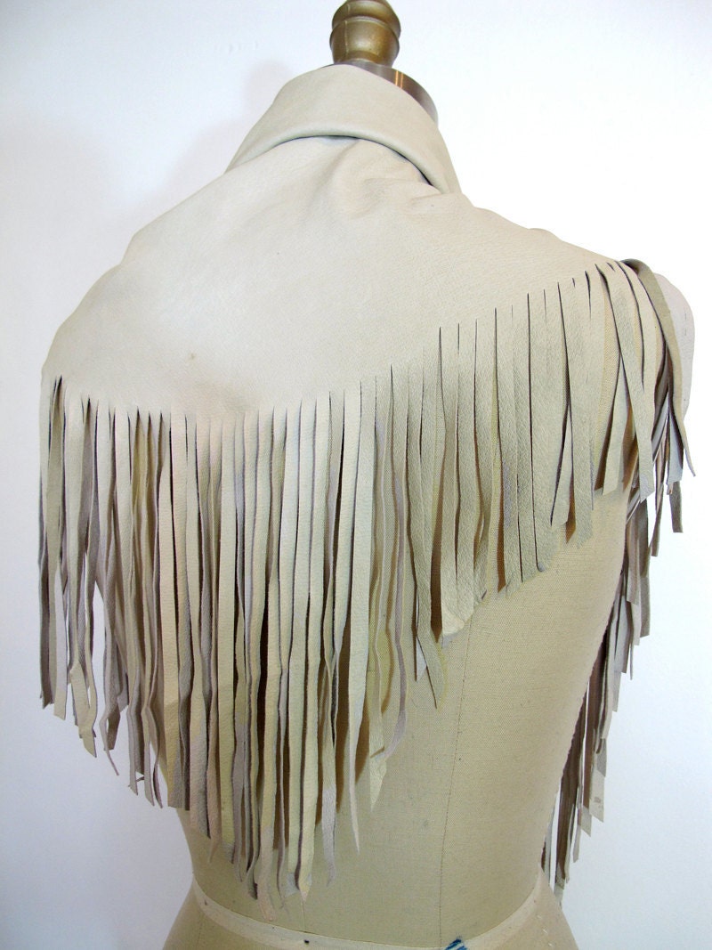 Leather Fringed Scarf - Cream