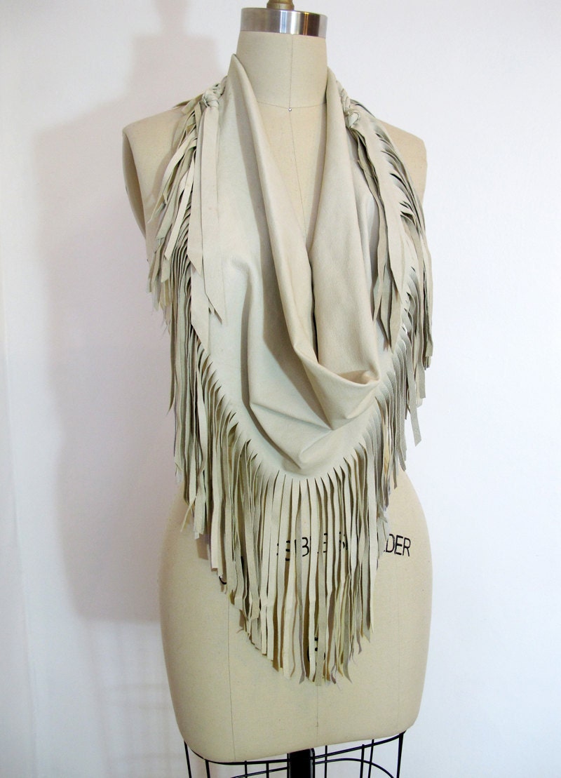 Leather Fringed Scarf - Cream