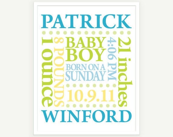 Nursery Print - Baby Name Birth Date Personalized Subway Art - Custom Colors - 11x14 Poster Digital Print