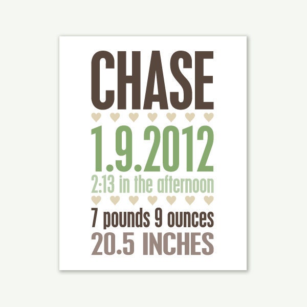 New Baby Birth Announcement Typography Art Print - 8x10 Digital Print Poster