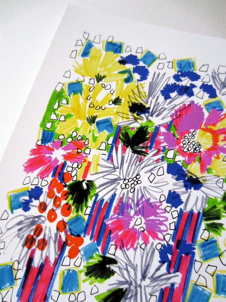 Floral Felt Tip - Floral Print - Archival A4 Print from original illustration