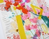 Floral Doodle - Flowers with Yellow Stripes - Archival A4 Print from original illustration