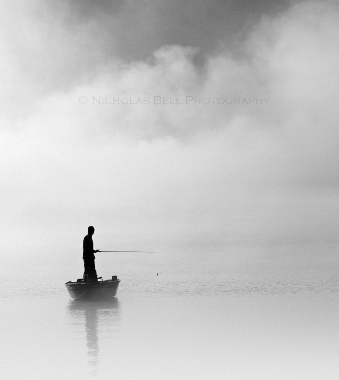 Black and white photography / fishing / fog / nautical / clouds /  Fathers Day / 10 x 11 print - NicholasBellPhoto