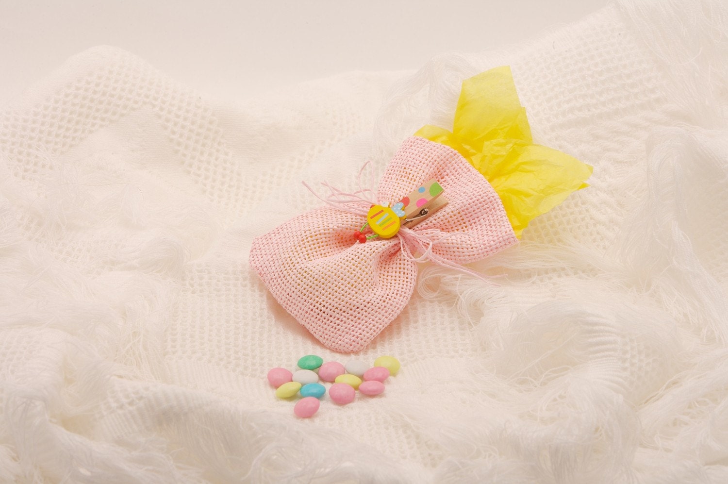 Baby Pink Pouch Favor With Wooden Peg- Cute favor for christening,birthday parties, weddings,baptisms