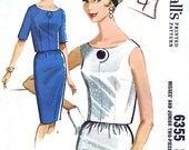 1960s Misses Two Piece Dress Vintage Sewing Pattern, with Scoopneck Overblouse and 3 Gore Wiggle Skirt McCall's Pattern 6355 Bust 32"
