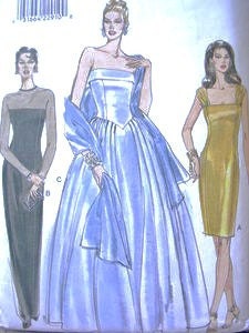 Misses Evening Dress and Stole Sewing Pattern, Strapless, Sexy, Gown, Cocktail, Wedding, Party Vogue Pattern 9397 Sizes 8, 10, 12 uncut