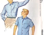 1950s Mens Button Down Shirt Vintage Sewing Pattern, McCall's 4866 Size Small, Neck 14 to 14.5"