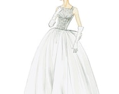 1950s Inspired Ball Gown, Prom Dress, Wedding Gown Sewing Pattern, Reissue of 1956 Vogue Pattern 8729 sizes 6, 8, 10, 12, uncut