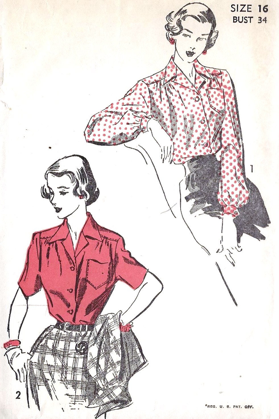 1940s Misses Blouse Vintage Sewing Pattern, Advance 4328 bust 34" uncut