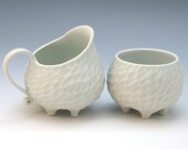 Porcelain creamer and sugar bowl set in pale aqua