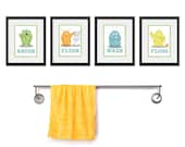 Kids Bathroom Art - Children's Wall Decor Monsters for the Bathroom - Kids Bathroom Decor art - Four 8 x 10  Bathroom Monster Child Prints