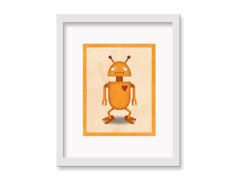 Robot Print "Oscar" - 11" x 14" Children's Decor Wall Art Print - Children's Retro Robot Theme Room Decor