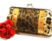 Rockabilly Leopard Clutch, Faux Fur and Your Choice of Vinyl, Retro Glitter Bag - MADE TO ORDER