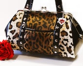 Rockabilly Leopard Handbag, Faux Fur and Your Choice of Vinyl, Retro Purse - MADE TO ORDER