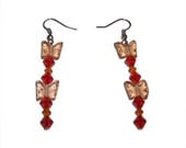 Orange and Red Crystal and Glass Earrings