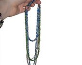 White, Green, and Blue Glass, Plastic and Chain Necklace
