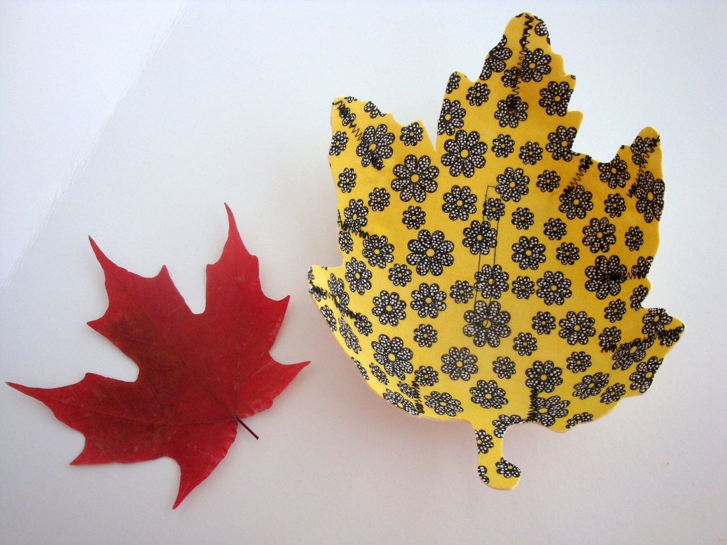 Maple leaf fabric bowl in Yellow with black flowers --Reversible - Better Homes and Garden Gift Guide 2011