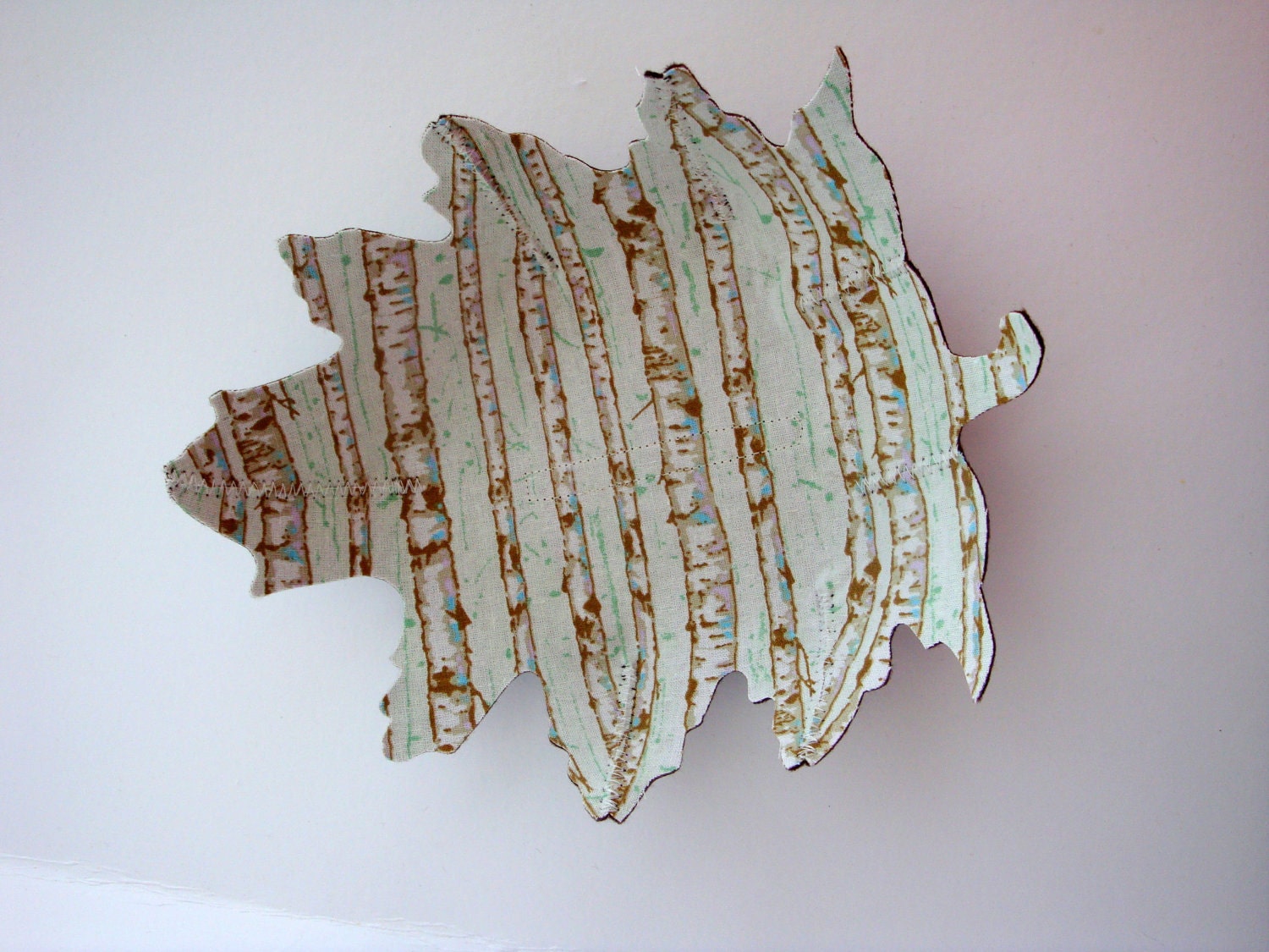 Oak leaf fabric bowl in mint branches--Reversible by evLien Designs