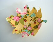 Oak leaf fabric bowl in Yellow Flowers SMALL SIZE--Reversible by evLien Designs