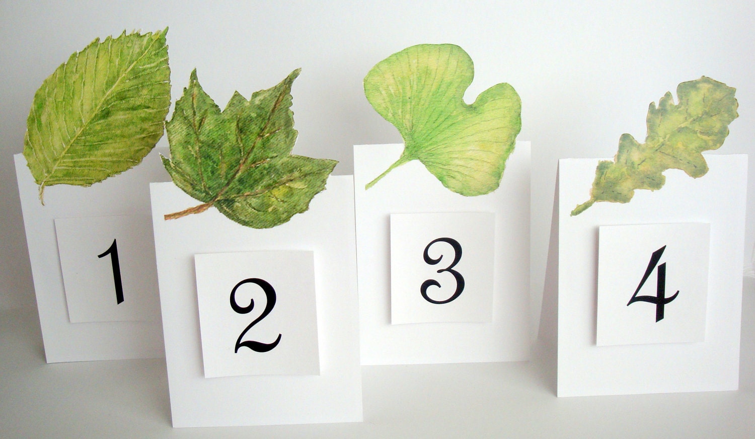 Green Leaf - Table Number card, weddings, parties, events