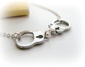 Handcuff sterling silver necklace with silver plated chain and clasp