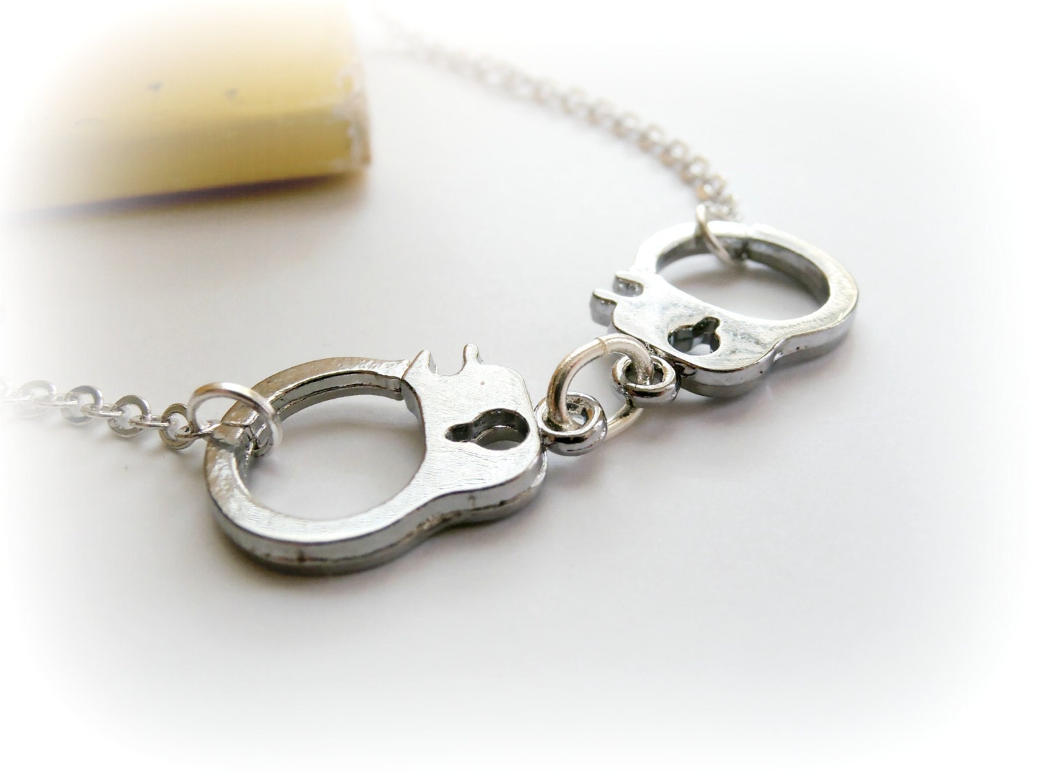 Handcuff sterling silver necklace with silver plated chain and clasp