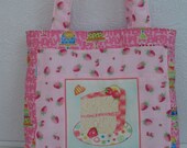 Reusable Fabric Gift / Tote Bag, Happy Birthday Slice of Cake & Strawberries Fully Lined - OOAK