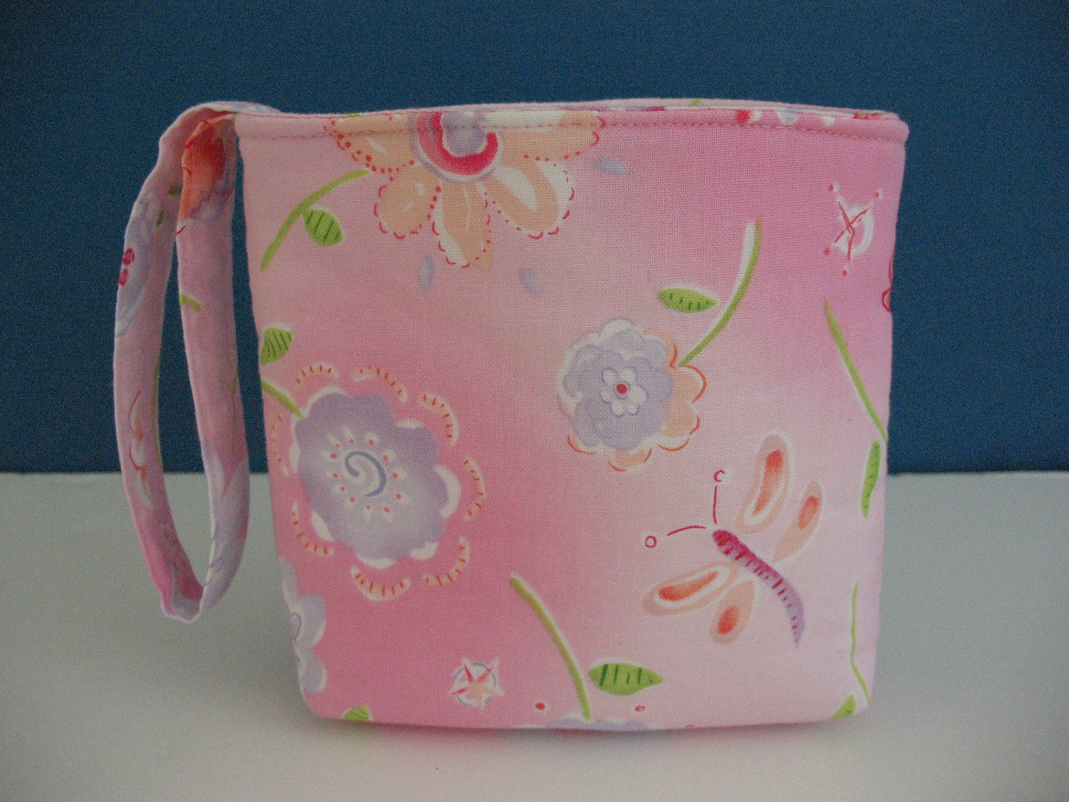Wristlet,  Pastel Flowers, Dragonfly, SHOP SPECIAL