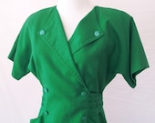 1980s Emerald Green Office Dress - Petite Small/Medium - CleoTheRio