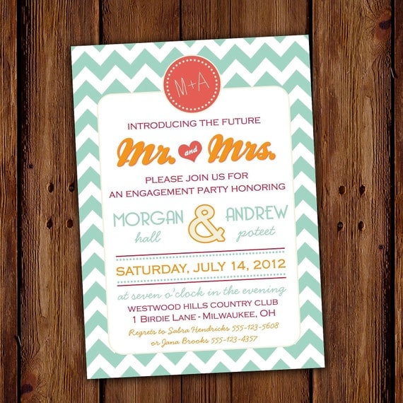 Chevron Engagement Party Invitation - Couples Shower - Save the Date - Rehearsal Dinner - Chevron Stripe