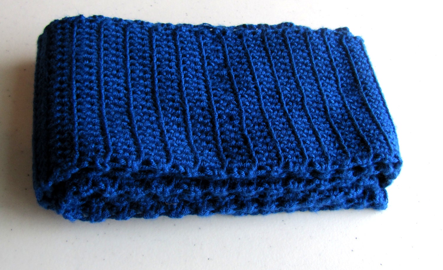 Skinny Dark Blue Crocheted Scarf