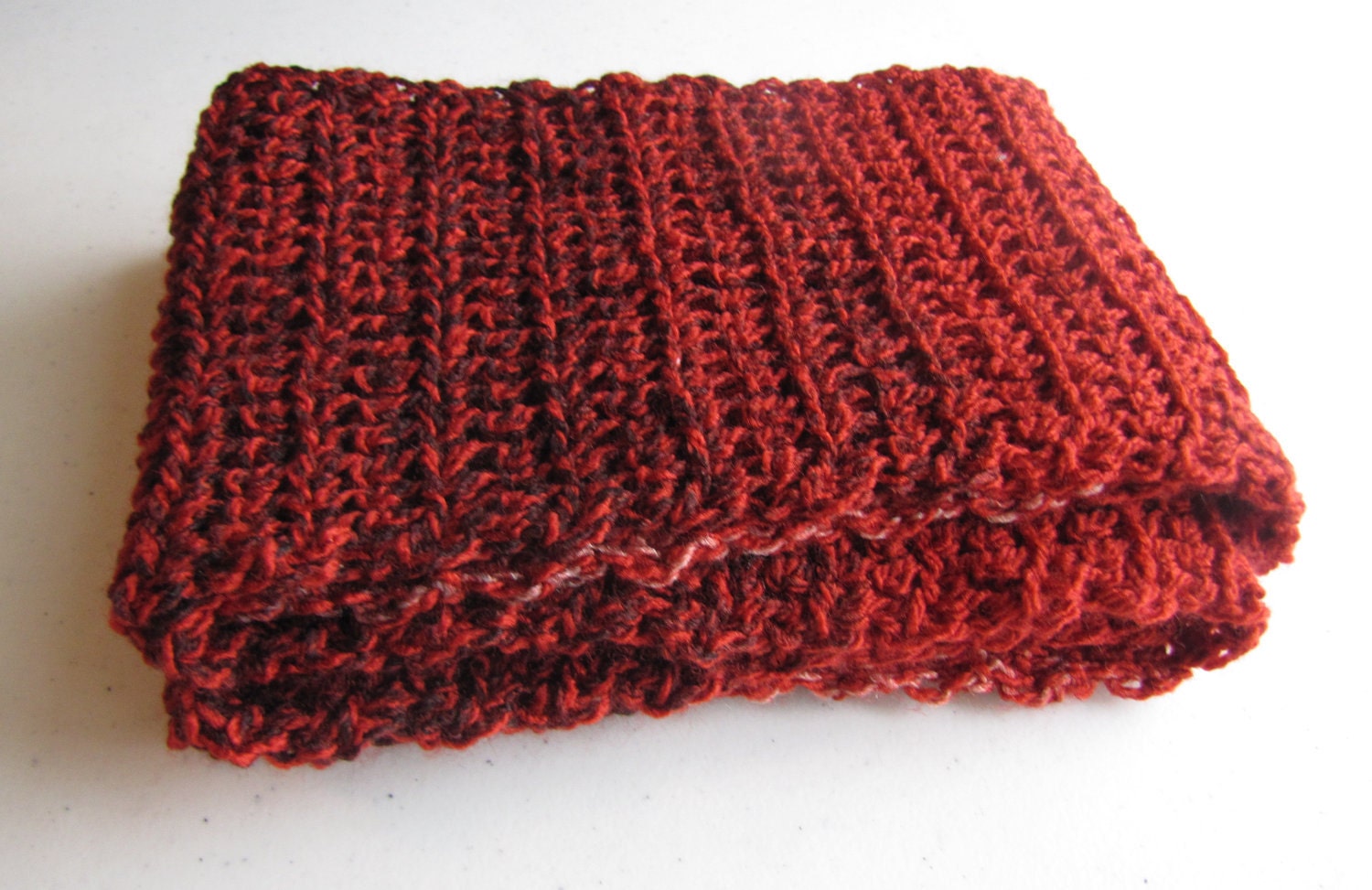Maroon Black and White Crocheted Scarf