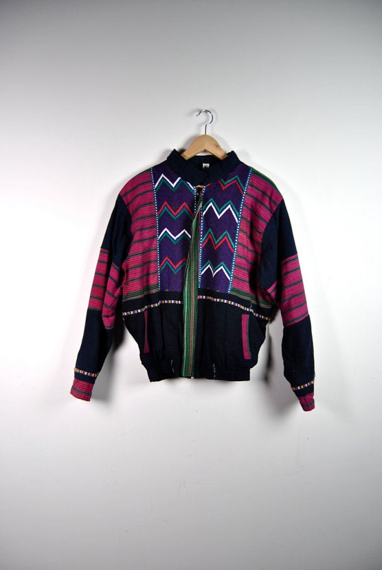 vintage jacket, 1990's colorful ethnic woven Guatemalan bomber jacket, large