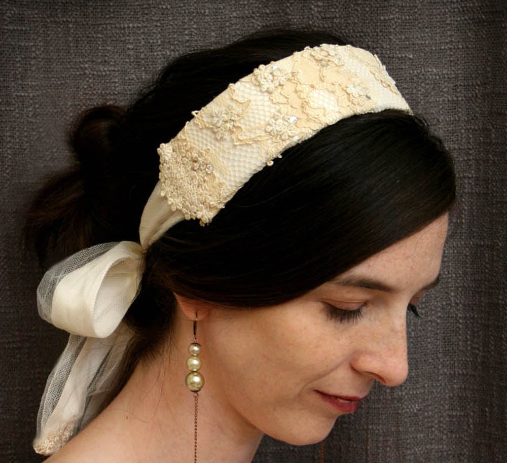 wedding lace headband -TODAY I MARRY- (ecru ivory white)