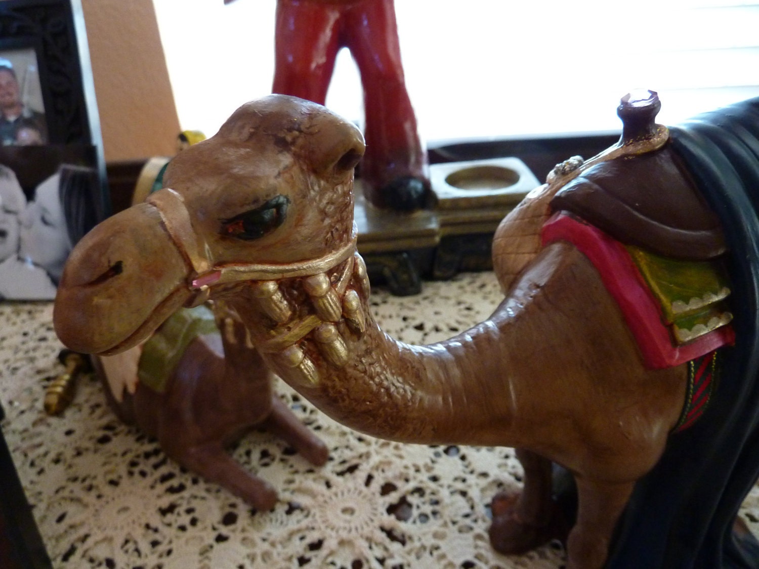 Two Large Vintage Ceramic Rescued and Restored Christmas Camels for Magi Nativity Creche Manger