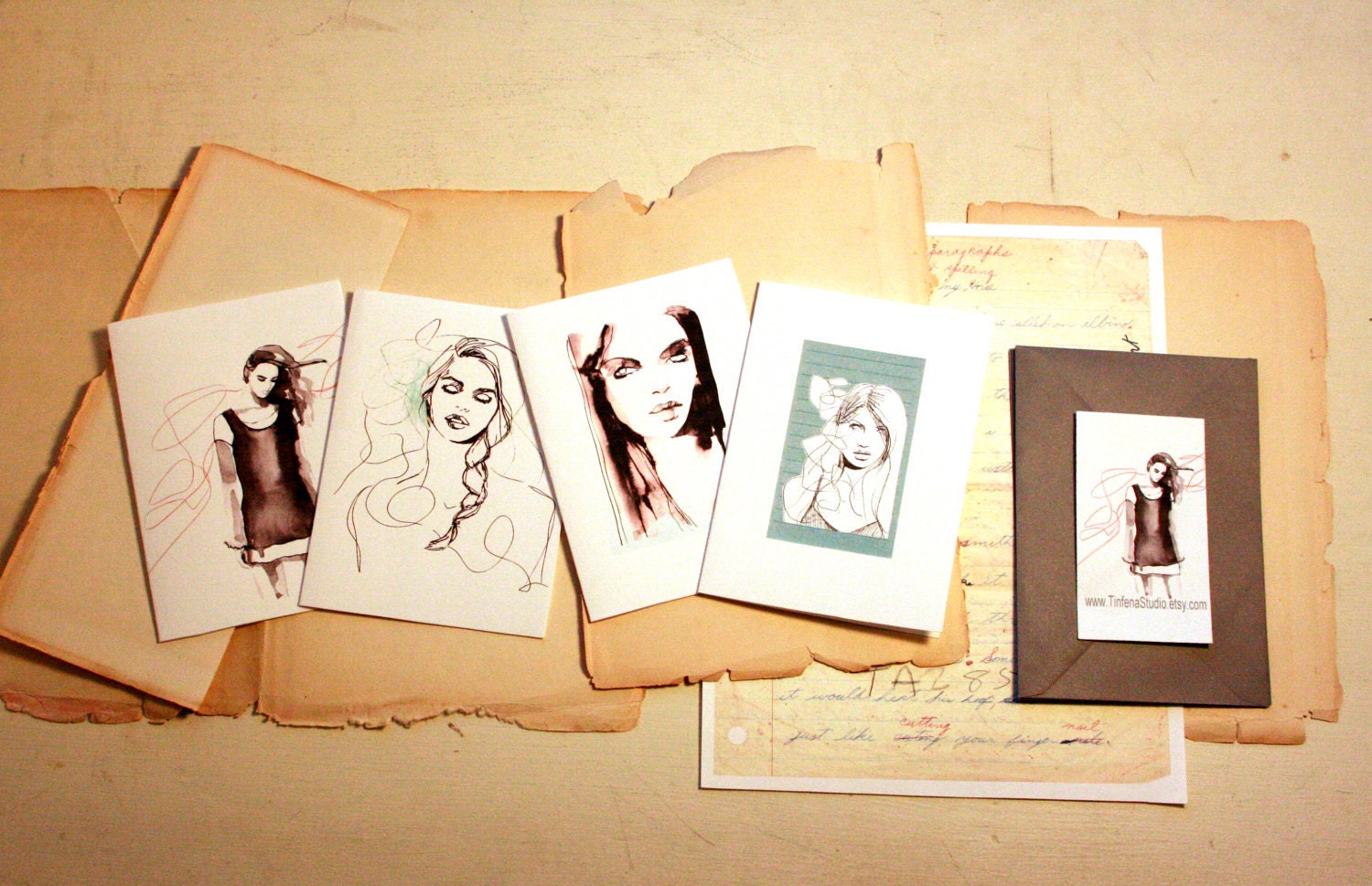 fashion notecards set of 4 illustrations prints