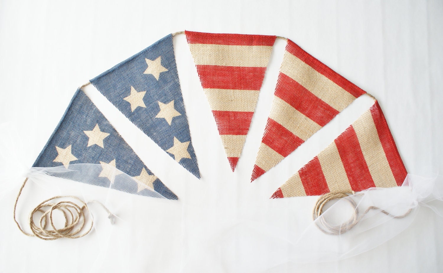 AMERICAN FLAG Burlap bunting banner Red White and Blue