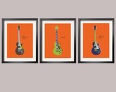 Guitar Art, Children's wall art in blue, brown, orange and green 3 pc set 8X10 by Yassisplace.etsy.com