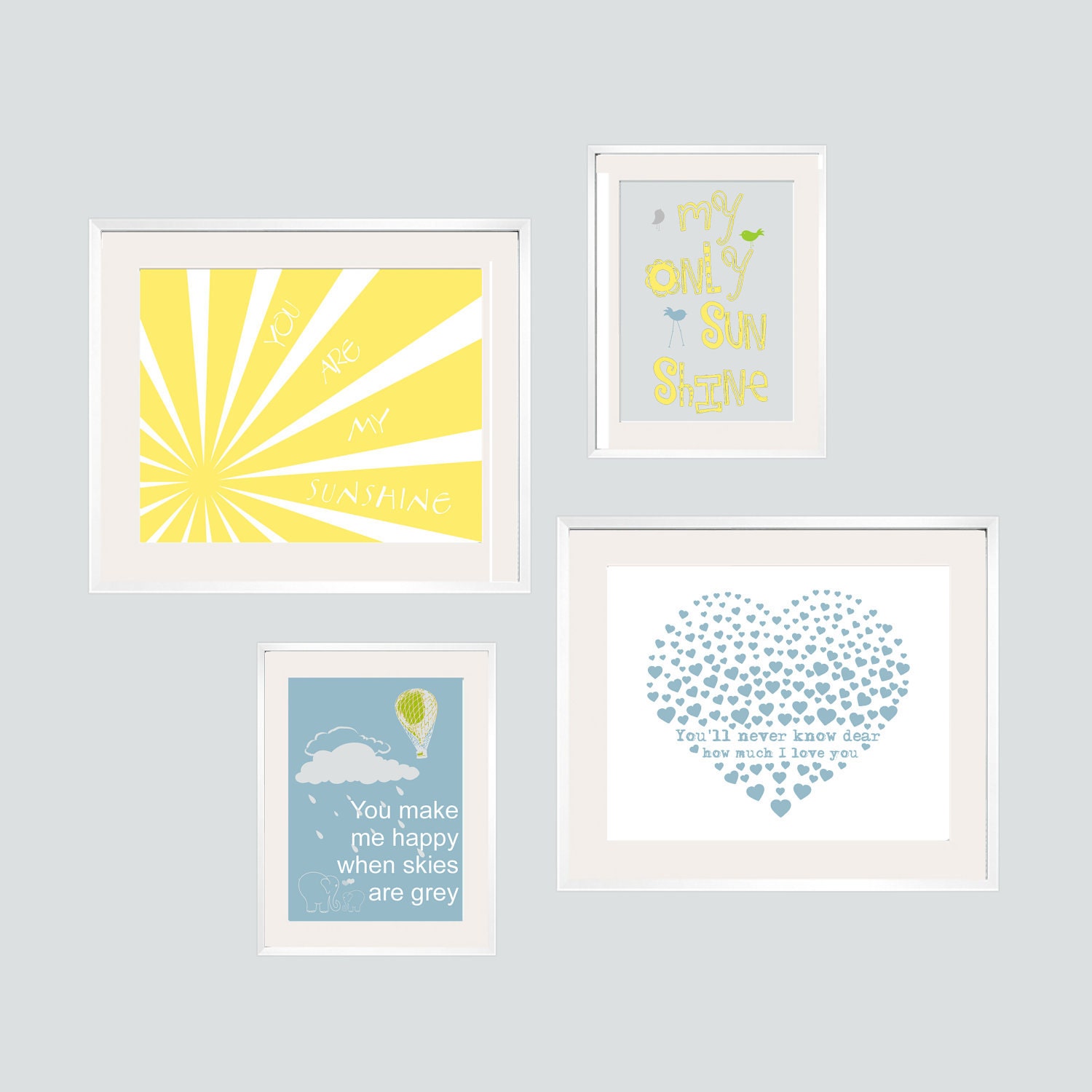 Reserved listing for Danae Eclectic Style  You Are My Sunshine  My only Sunshine 4 pc Art Print Set 8x10 and 5x7 by YassisPlace