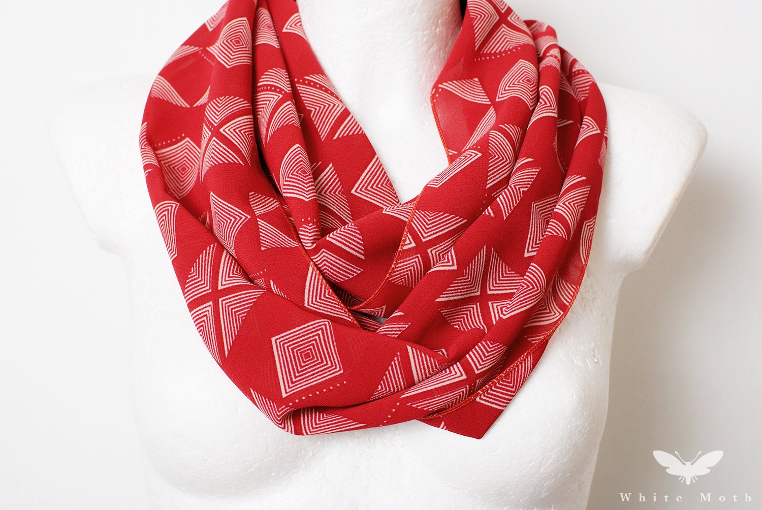 CLEARANCE Native Red Loop Circle Scarf infinity chiffon Navajo