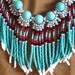 Native American style fringed beaded necklace in turquoise and silver
