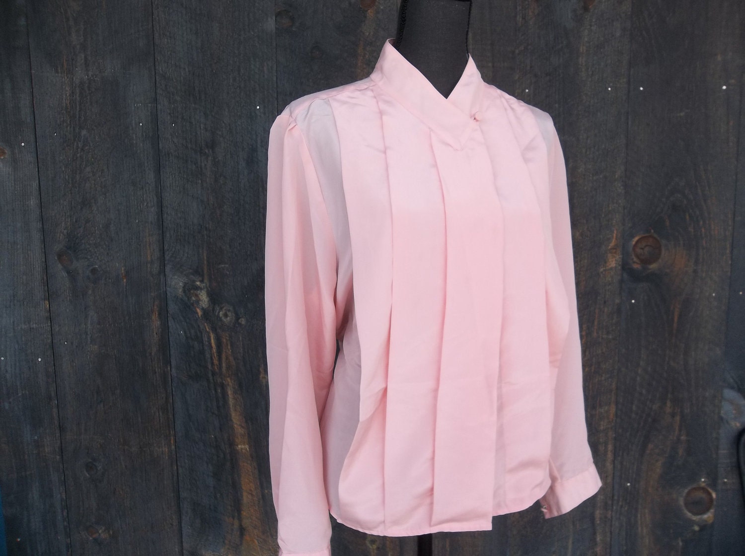 Dusty Pale Pink Blouse Silk Long Sleeve Button Down Shirt XL