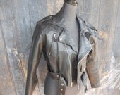 1980's Motorcycle / Black Leather Jacket / Ladies Small / MINT / Sale