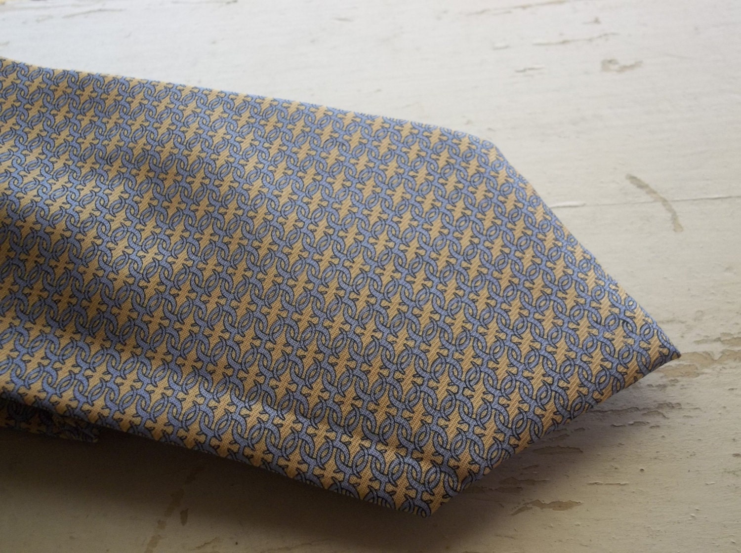HERMES Mens Necktie / Pale Blue Yellow / Designer Tie